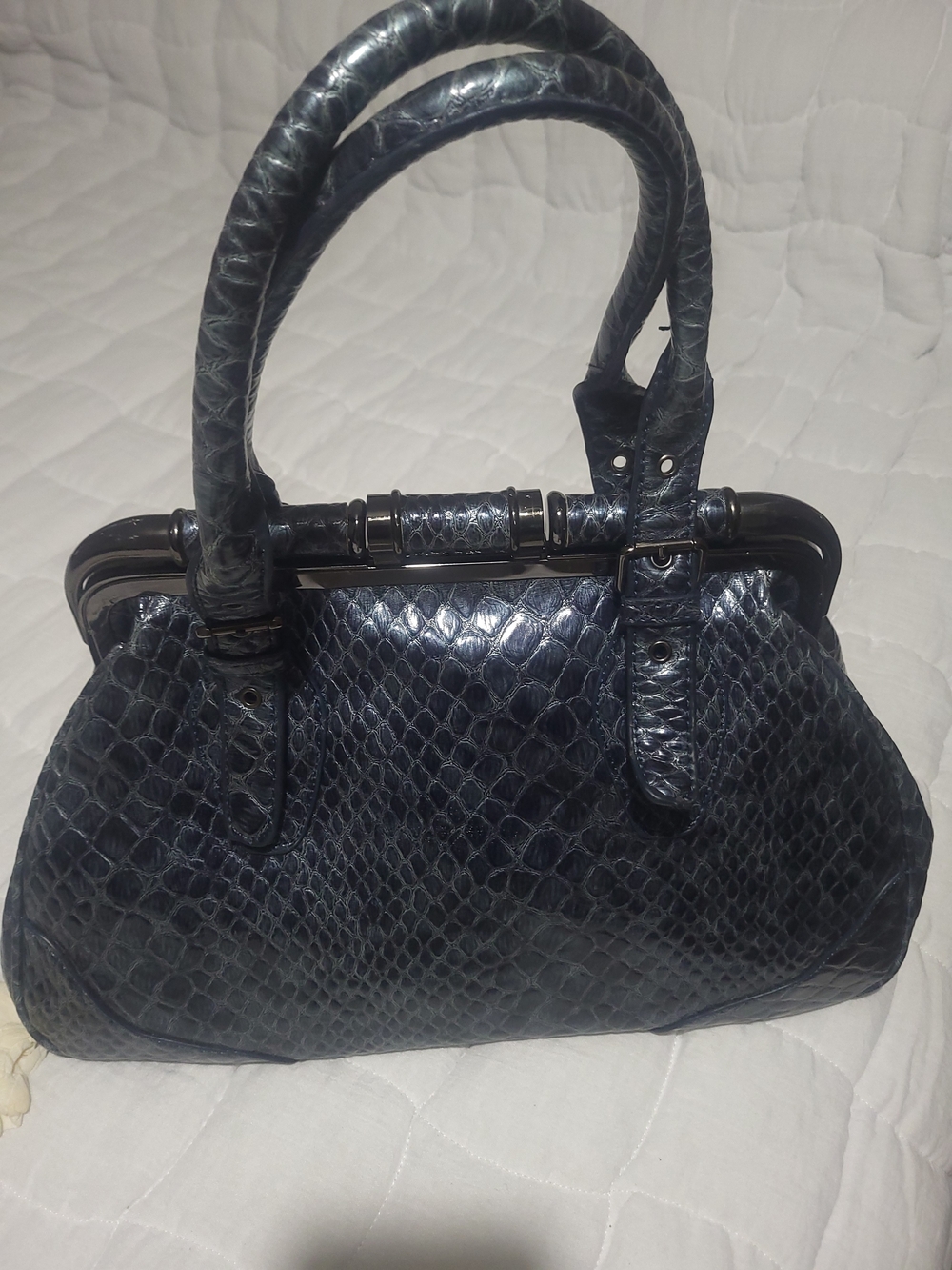 Women’s Navy Blue Textured Satchel Handbag